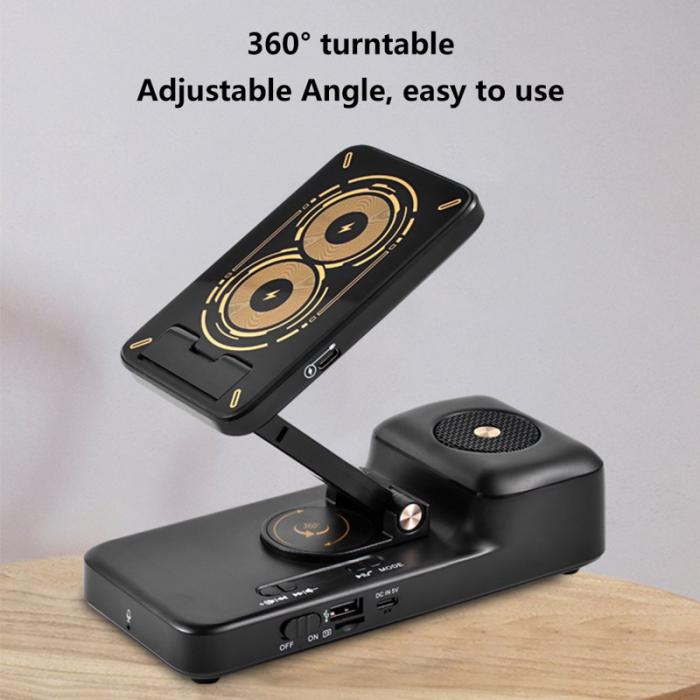 OEM - F21 Trådlös laddare 15W med Bluetooth-högtalare och ventilerad telefonhållare