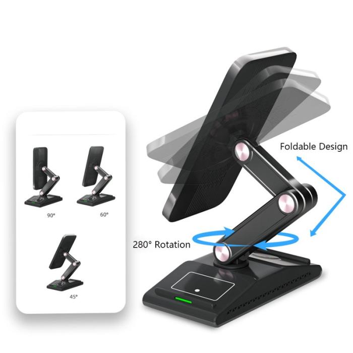 OEM - F2 3-i-1 Trådlös Laddningsstation Fällbar - Brun