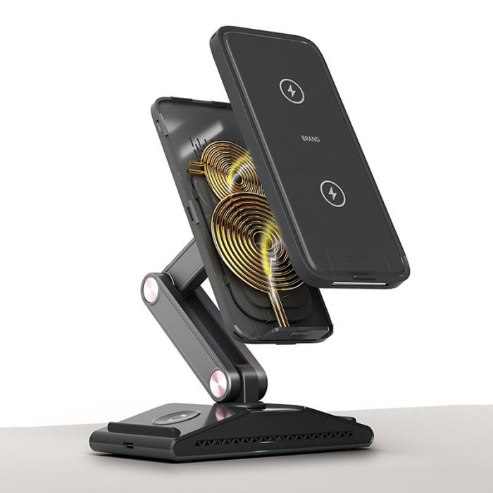 OEM - F2 3-i-1 Trådlös Laddningsstation Fällbar - Brun