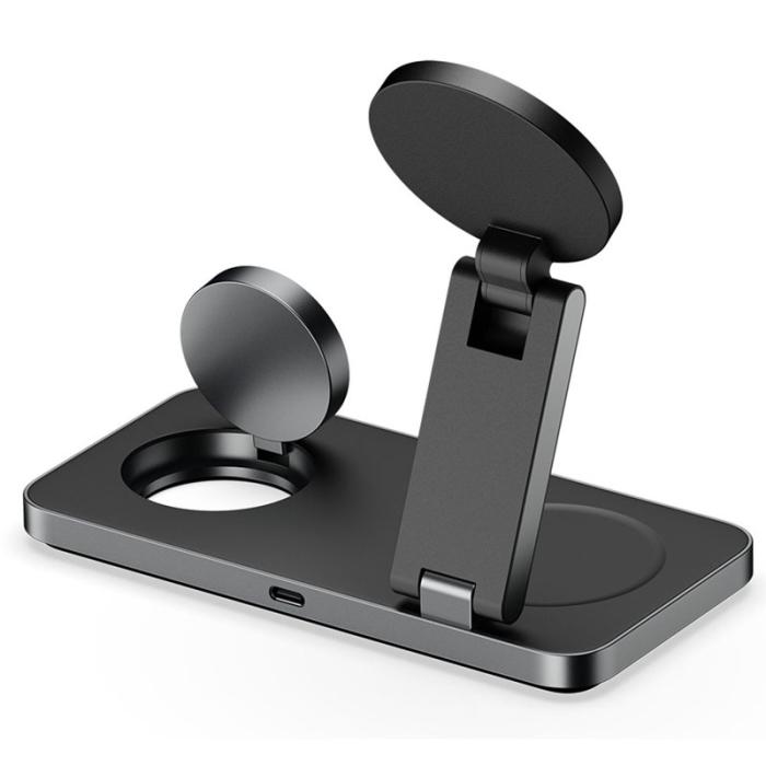 OEM - F8 3-i-1 Laddningsställ för iPhone/iWatch/AirPods, Fällbart, Magnetiskt