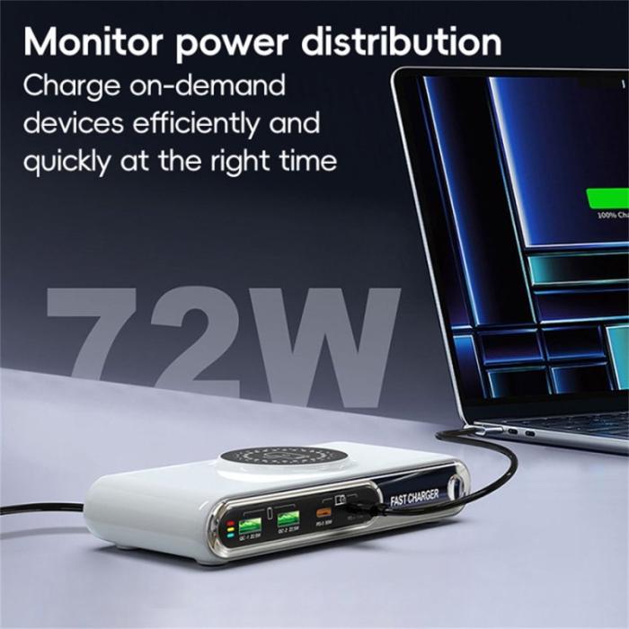 OEM - F9A 6-i-1 Multifunktionell 72W Trådlös Laddare med 2 USB + 2 Type C