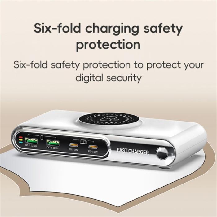 OEM - F9A 6-i-1 Multifunktionell 72W Trådlös Laddare med 2 USB + 2 Type C, EU