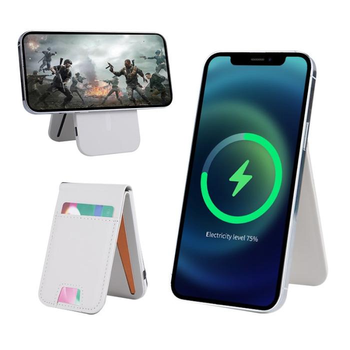 OEM - FLD-F5 3-i-1 Magnetisk Trådlös Laddare Fällbar Kortväska - Beige