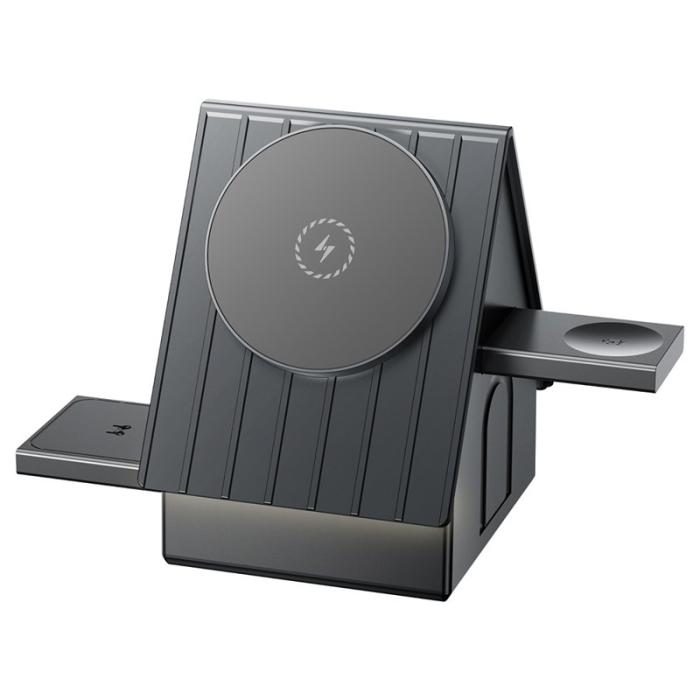 OEM - G68 3-i-1 Trådlös Laddare för Klocka/Telefon/Öronproppar 15W - Mörkgrå