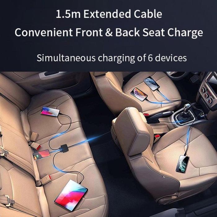 OEM - GC05 Kabel Cigarette Lighter Splitter Billaddare med flera Type-C USB-utgångar