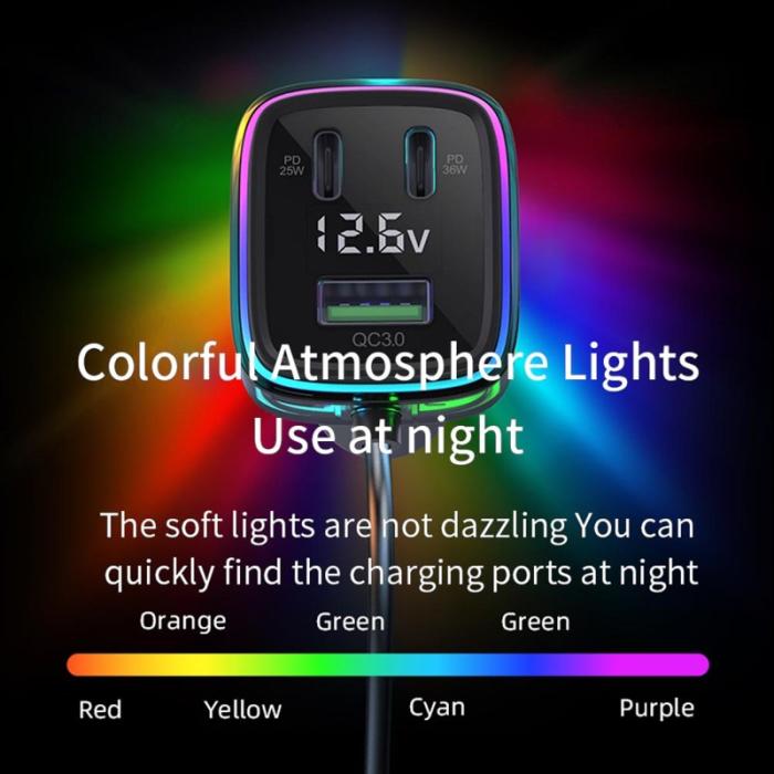 OEM - GC05 Kabel Cigarette Lighter Splitter Billaddare med flera Type-C USB-utgångar