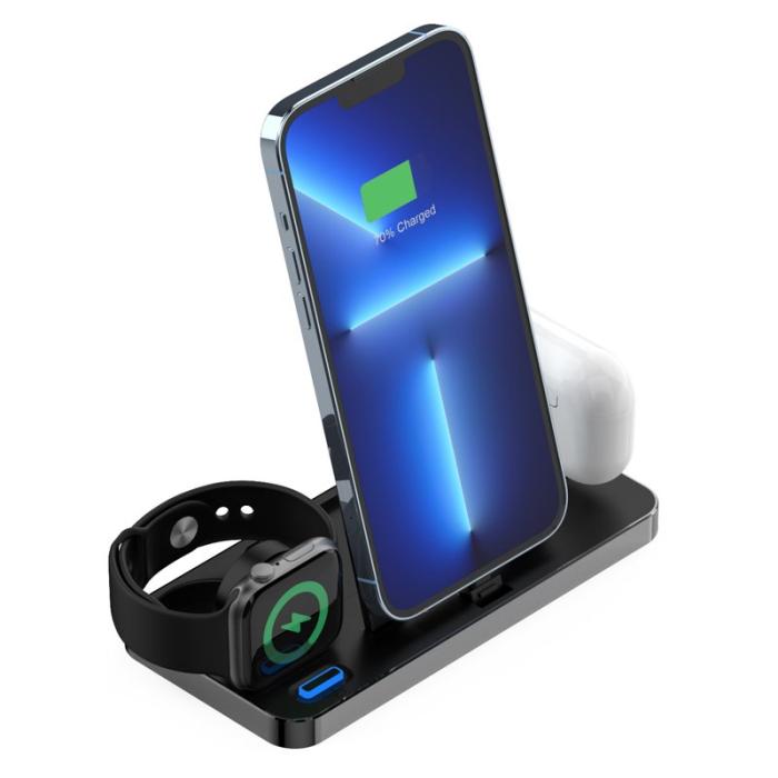 OEM - GY-Z17 3-i-1 Skrivbordsladdare 15W Trådlös för Apple Watch, AirPods, iPhone