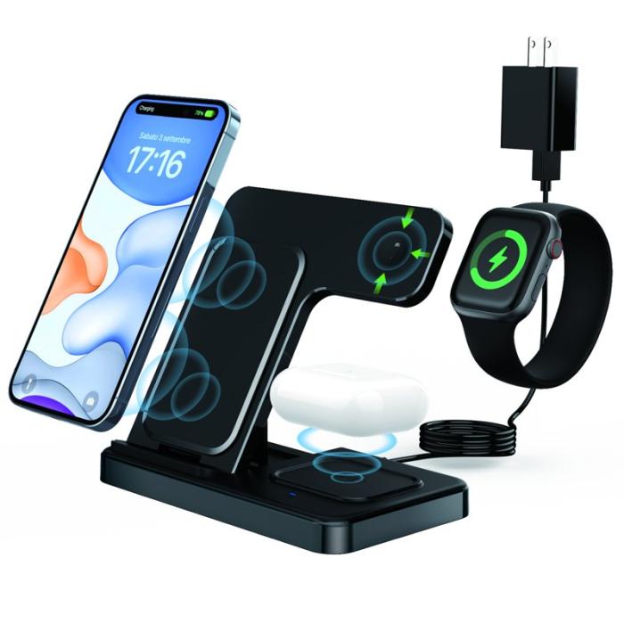 OEM - GY-Z5G 3-i-1 Skrivbord Fällbar Trådlös Laddare för Telefon, Klocka, Hörlurar