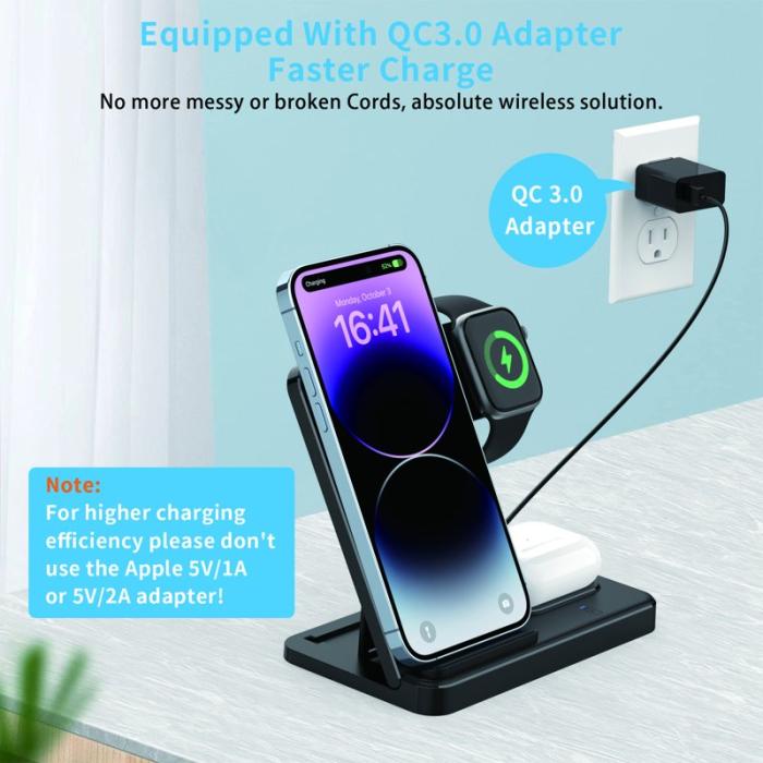 OEM - GY-Z5G 3-i-1 Skrivbord Fällbar Trådlös Laddare för Telefon, Klocka, Hörlurar