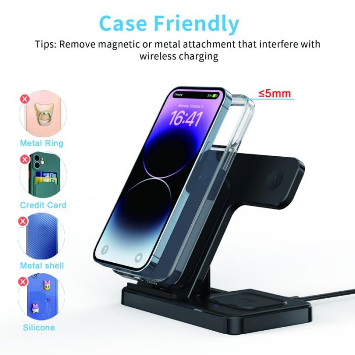 OEM - GY-Z5G 3-i-1 Skrivbord Fällbar Trådlös Laddare för Telefon, Klocka, Hörlurar