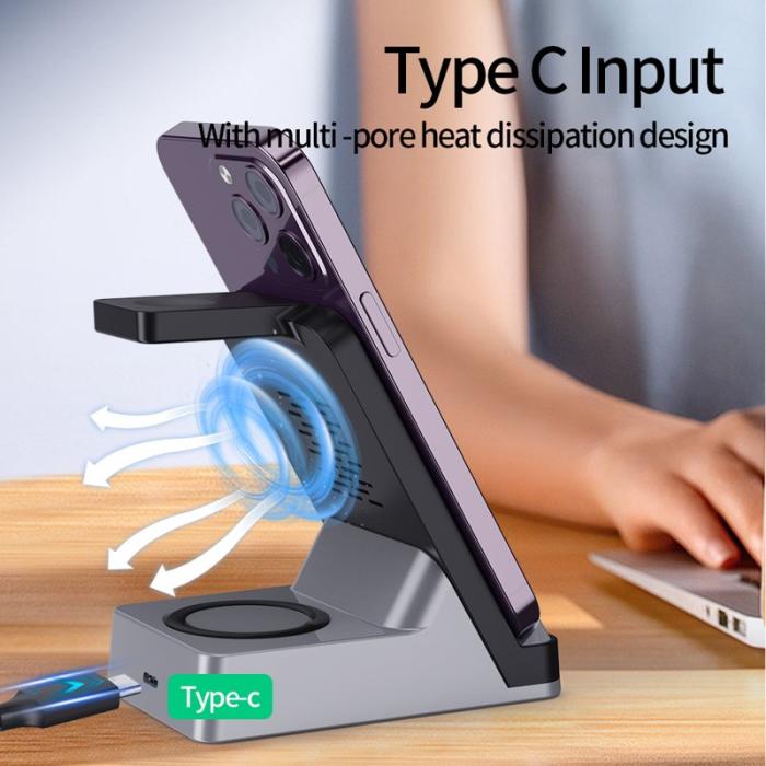 OEM - H15B Trådlös Laddare 3-i-1 15W Snabbladdning Dock för iPhone/iWatch/AirPods