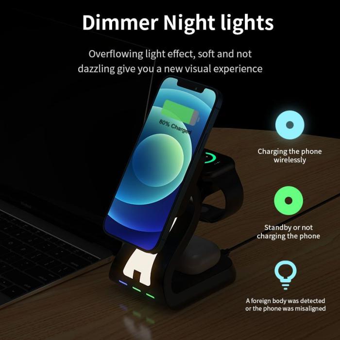 OEM - H20 Magnetisk Trådlös Laddare Multifunktionell Telefonställning - Svart