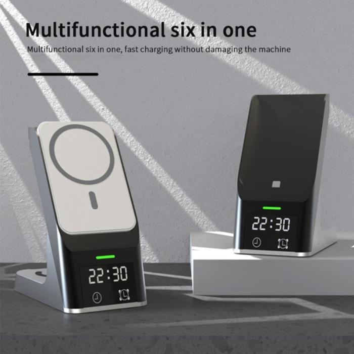 OEM - H26 Magnetisk Trådlös Laddare 6-i-1 Laddningsstation 15W med Klocka