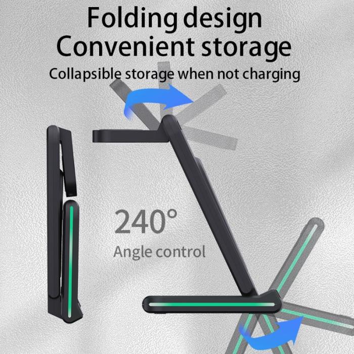 OEM - H28 Fällbar Multifunktionell 5-i-1 15W Trådlös Laddare - Svart