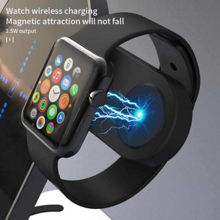 OEM - H35 6-i-1 Magnetisk Trådlös Laddningsstation 15W med Alarmklocka svart