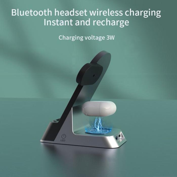 OEM - H35 6-i-1 Magnetisk Trådlös Laddningsstation 15W med Alarmklocka svart