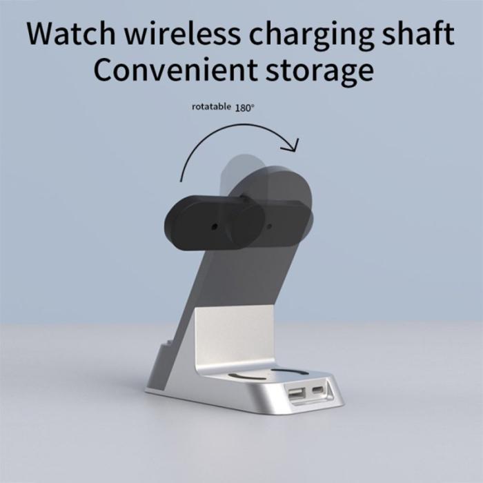 OEM - H35 6-i-1 Magnetisk Trådlös Laddningsstation 15W med Alarmklocka svart