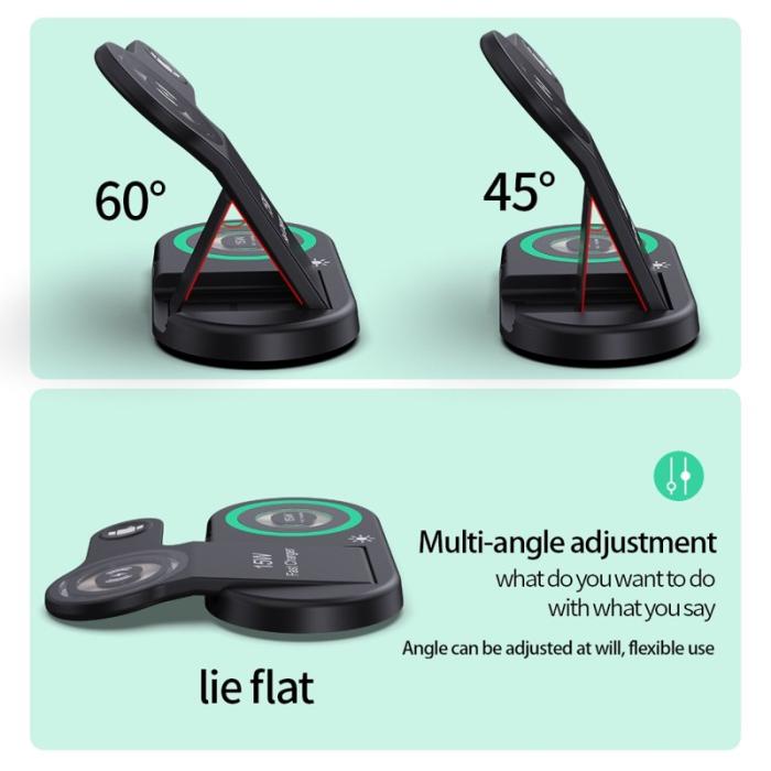 OEM - H50 Fällbar Magnetisk Trådlös Laddare för iPhone 12-15, iWatch, AirPods