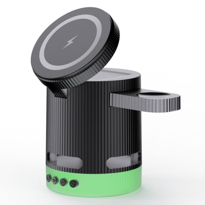 OEM - H61 4-i-1 RGB Bluetooth-högtalare Fällbar Trådlös Laddare - Svart