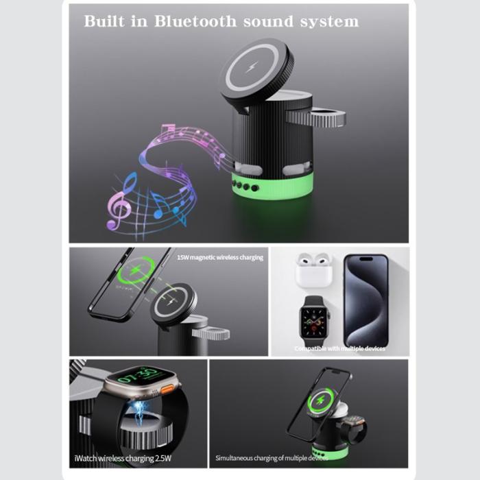 OEM - H61 4-i-1 RGB Bluetooth-högtalare Fällbar Trådlös Laddare - Svart