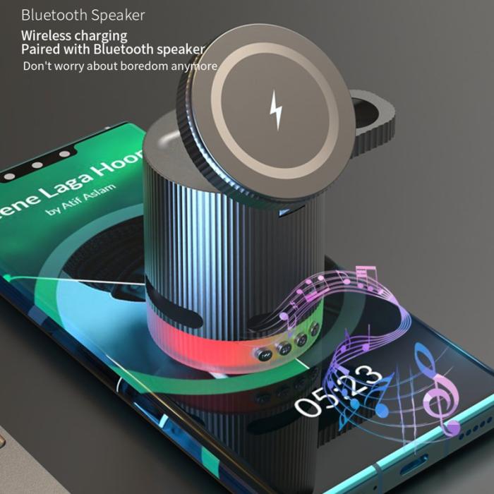 OEM - H61 4-i-1 RGB Bluetooth-högtalare Fällbar Trådlös Laddare - Svart