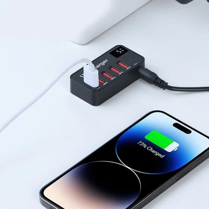 OEM - 50W Smart USB-laddare med digital display, 5 portar, EU-kontakt