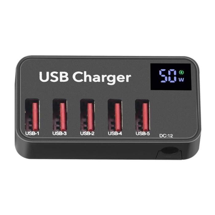 OEM - 50W Smart USB-laddare med digital display, 5 portar, EU-kontakt