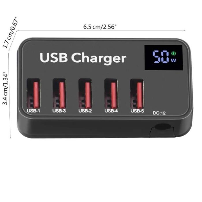 OEM - 50W Smart USB-laddare med digital display, 5 portar, EU-kontakt