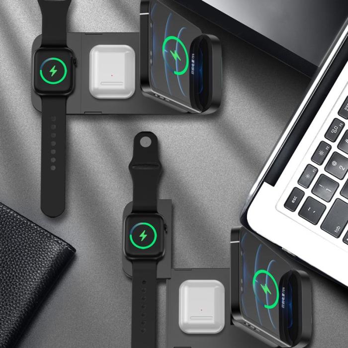 OEM - HS-V8 3-i-1 15W Fällbar Trådlös Laddare Qi för iPhone, Apple Watch, AirPods