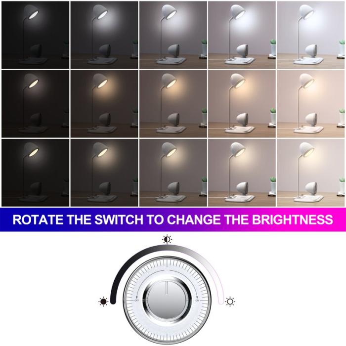 OEM - HT-310 3-i-1 15W Trådlös Laddare med LED-lampa och Bluetooth-högtalare - Vit