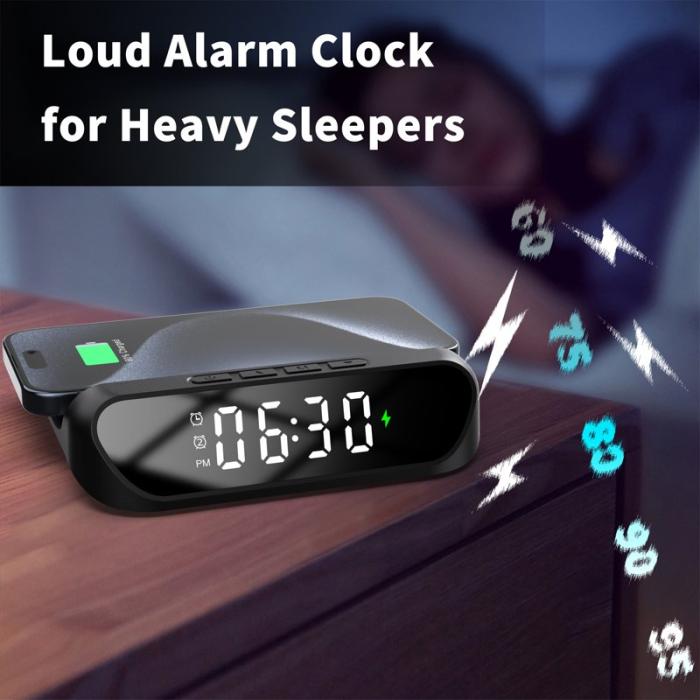 OEM - HT-331 2-i-1 15W Trådlös Laddare med Dimmbar Väckarklocka - Svart