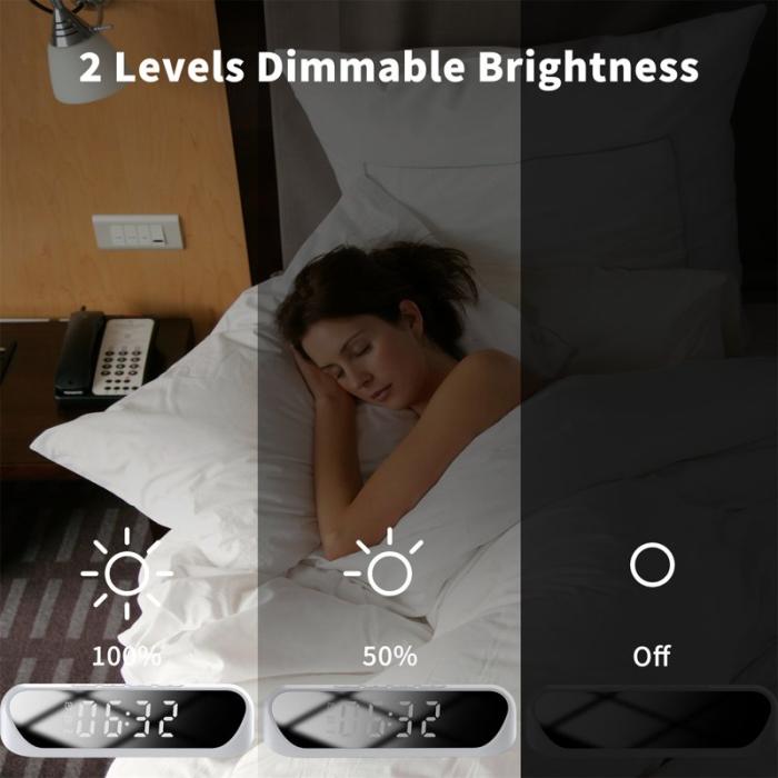 OEM - HT-331 2-i-1 15W Trådlös Laddare med Dimmbar Väckarklocka - Vit