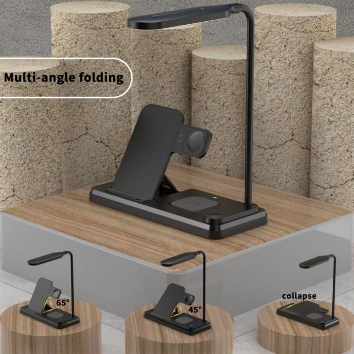 OEM - HT-503 Fällbar 15W Trådlös Laddare för Telefon / Klocka / Hörlurar - Svart