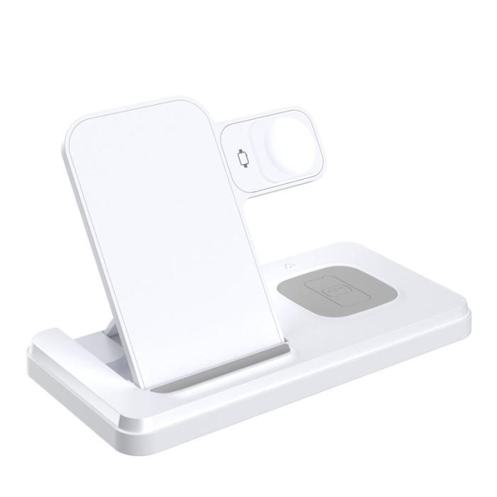 OEM - HT-514 3-i-1 Fällbar Laddningsdocka 15W Trådlös Laddare - Vit