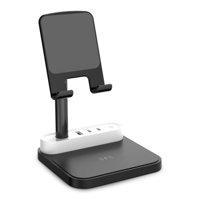 OEM - HT-531 Trådlös laddare 15W med nattlampa och telefonstativ - Svart