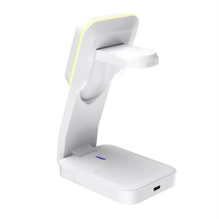 OEM - HT-538 3-i-1 Fällbar 15W Magnetisk Trådlös Laddare med Nattlampa - Vit