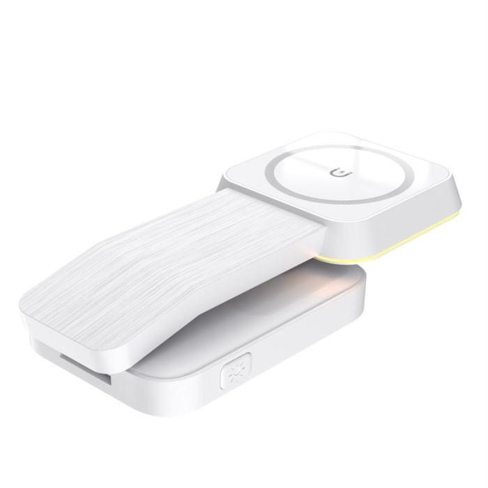 OEM - HT-538 3-i-1 Fällbar 15W Magnetisk Trådlös Laddare med Nattlampa - Vit