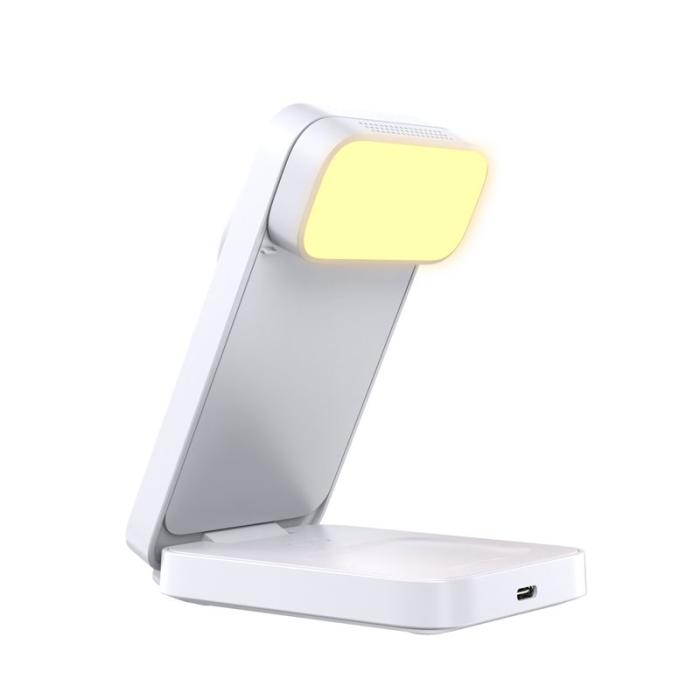 OEM - HT-545 Fällbar Magnetisk Trådlös Laddare med Nattlampa 3-i-1 15W - Vit