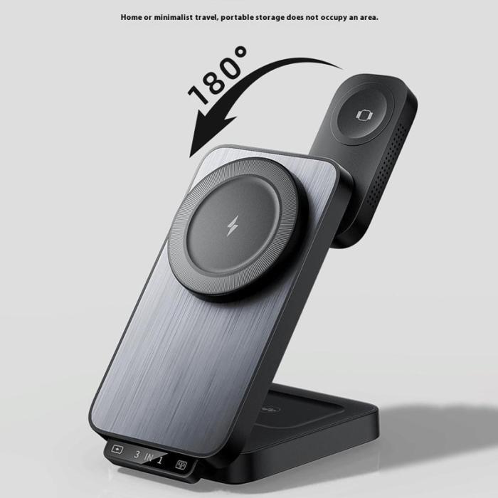 OEM - HT-545 Fällbar Magnetisk Trådlös Laddare med Nattlampa 3-i-1 15W - Vit