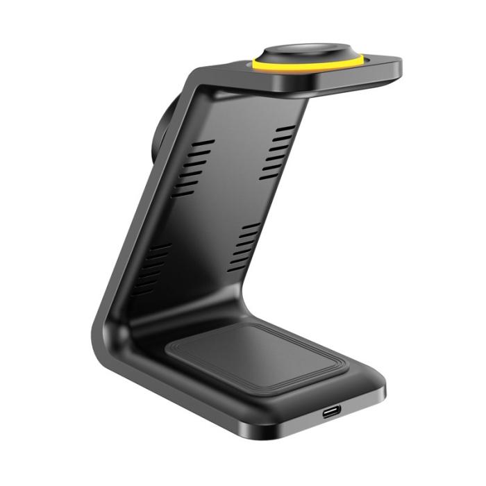 OEM - HT-546 15W Magnetisk Trådlös Laddare med Ställning och Nattlampa - Svart