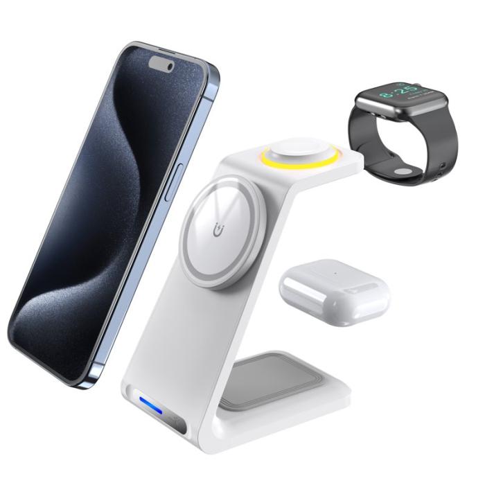 OEM - HT-546 15W Magnetisk Trådlös Laddare med Ställning och Nattljus - Vit