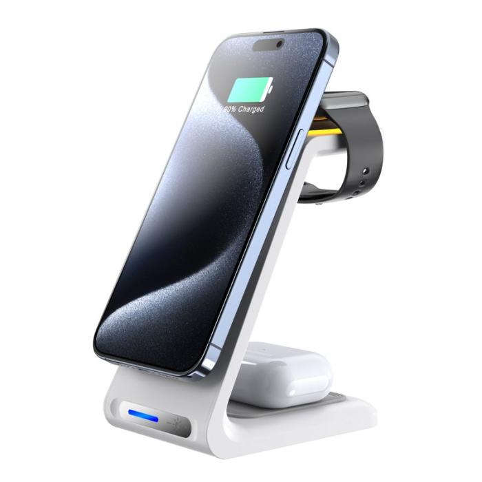 OEM - HT-546 15W Magnetisk Trådlös Laddare med Ställning och Nattljus - Vit