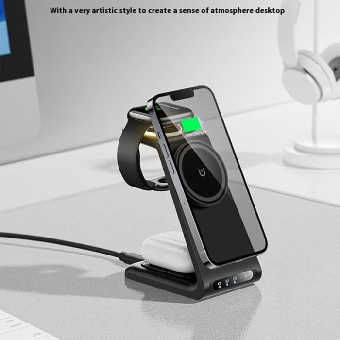 OEM - HT-546 15W Magnetisk Trådlös Laddare med Ställning och Nattljus - Vit