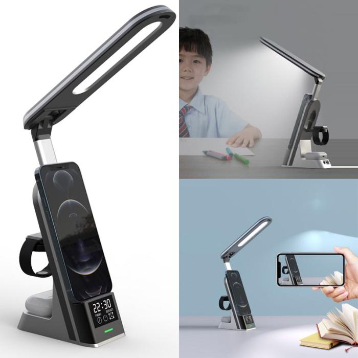 OEM - HYD-H33 7-i-1 Multifunktionell Fällbar Trådlös Laddare med Ljus/Alarm