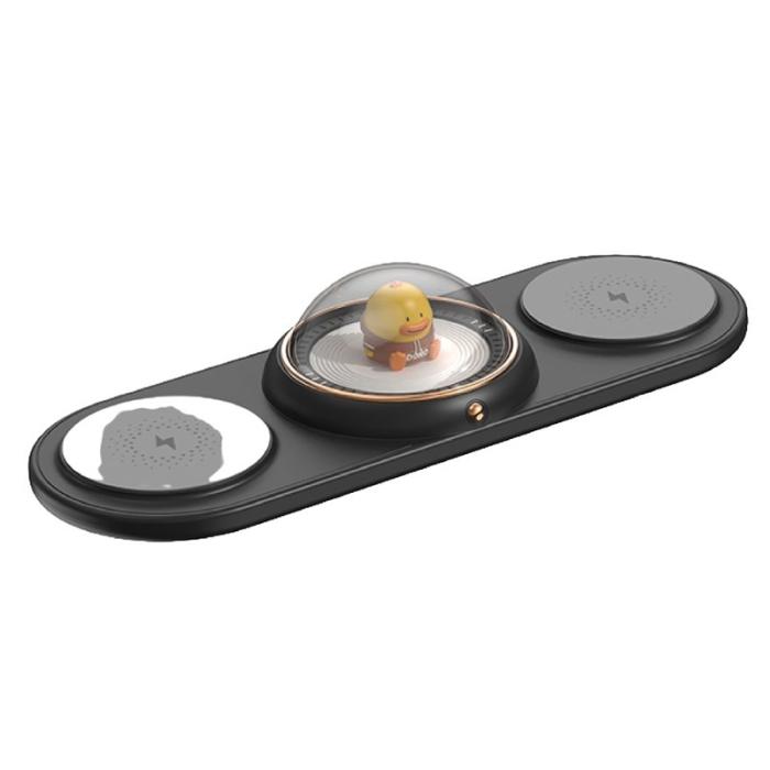 OEM - ICARER FAMILY 2-i-1 Söt Cartoon Design Trådlös Laddare - Svart