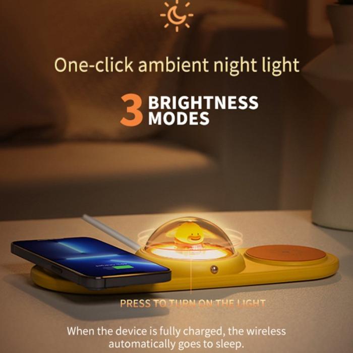 OEM - ICARER FAMILY 2-i-1 Söt tecknad trådlös laddare för telefon och hörlurar - Gul