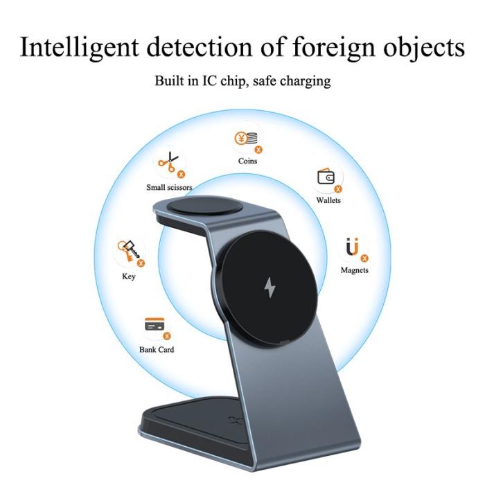 OEM - IFORCE T3 3-i-1 Magnetisk Trådlös Laddare 15W Snabbladdning - Grå