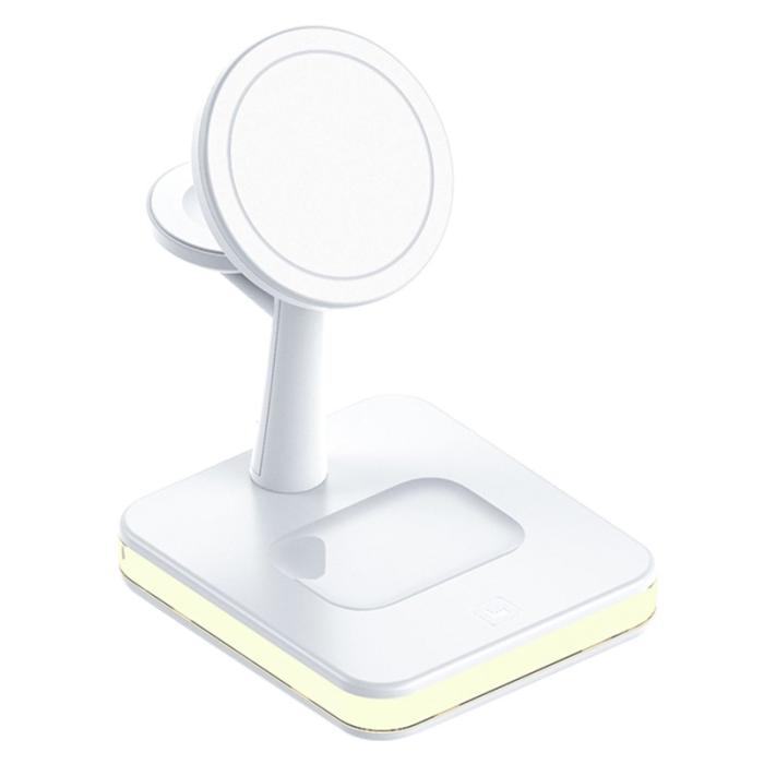 OEM - J991 3-i-1 Magnetisk Trådlös Laddare 15W för Mobil/Smarwatch/Hörlurar Vit