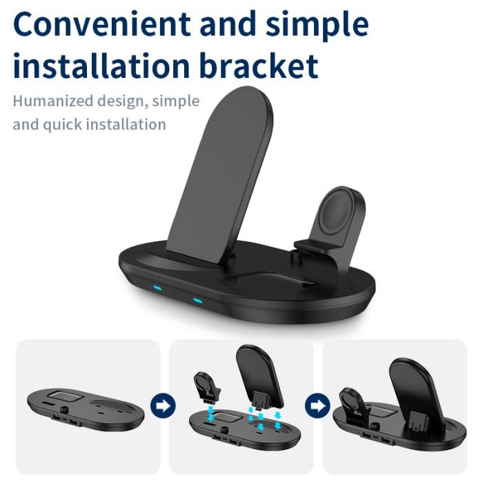 OEM - JJT-885 4 i 1 Trådlös Laddare för iPhone / Apple Watch / AirPods - Svart