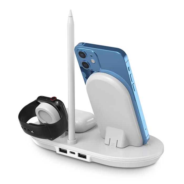 OEM - JJT-885 4 i 1 Trådlös Laddare för iPhone, Apple Watch, AirPods - Vit